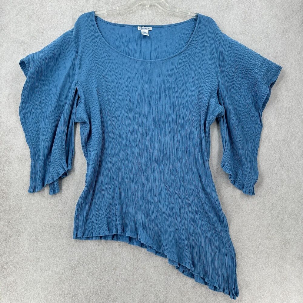 Silhouettes Artsy Blouse Womens 3X Accordion Pleated Stretch Open Sleeves‎ READ